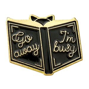 Black & Gold Go Away I’m Busy Book Lovers Cat Reading Enamel Pin Brooch